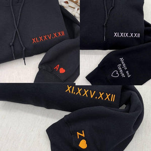 Custom Anniversary Date Embroidered Roman Numeral Matching Couple Shirt Crewneck Sweatshirt - mymatchhoodie