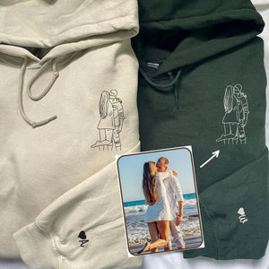 Personalized Picture Outline Embroidered Hoodie Sweatshirt, Portrait Photo Couple Outline Sweatshirt, Custom Line Art Photo Hoodie - mymatchhoodie