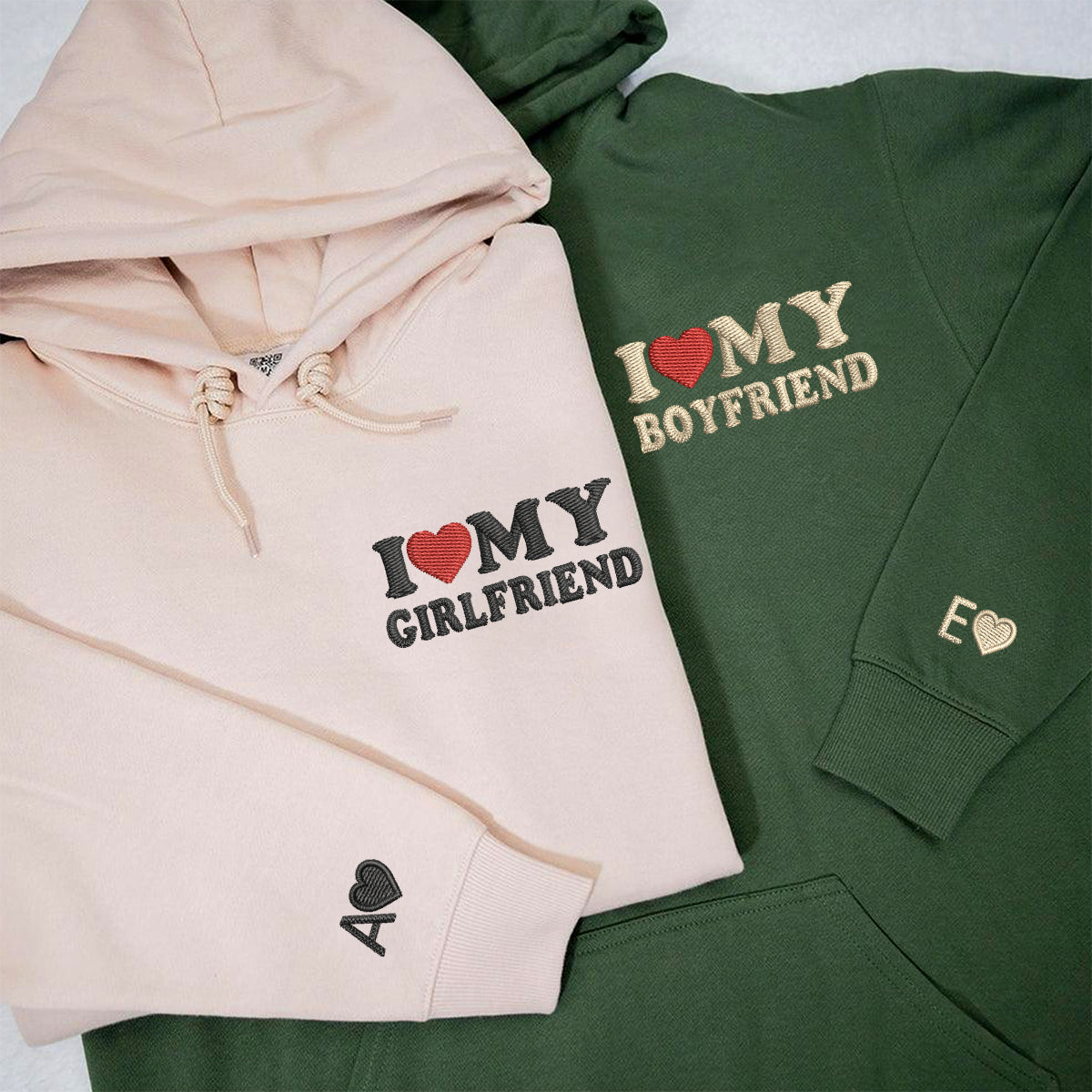 Custom Embroidered I Love My Boyfriend/ Girlfriend Matching Hoodies for Couples - mymatchhoodie